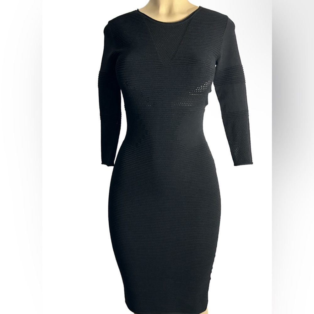 VELVET Graham & Spencer ~ Long Sleeve Body Contour Fitted Black Dress